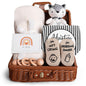 Baby Shower Gifts, Baby Gifts for Girls Boys, Unique Baby Gifts Basket Essentials Stuffs - Baby Lovey Blanket Newborn Bibs Socks Wooden Rattle & Greeting Card, Newborn Baby Gift Set