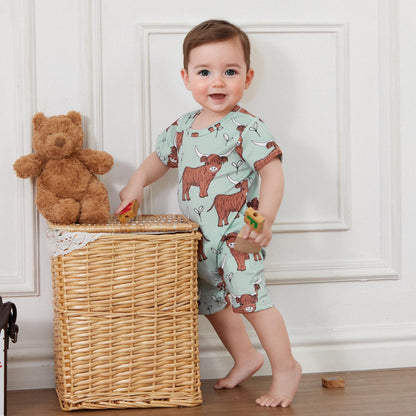 Gueuusu Country Baby Clothes Boy Girl Western Cow Print Short Sleeve Romper Bodysuit Ribbed One Piece Jumpsuit Summer Outfit