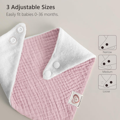 Bearmoss Muslin Baby Bibs 8 Pack Soft Bandana Bibs for Drooling & Teething, Absorbent Burp Cloths with Adjustable Snaps