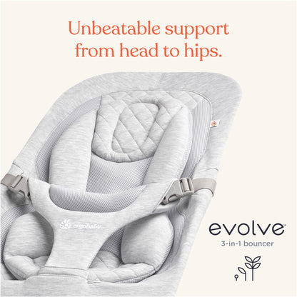 Ergobaby Evolve 3-in-1 Mesh Bouncer, Adjustable Multi Position Baby Bouncer Seat, Fits Newborn to Toddler, Grey Mesh