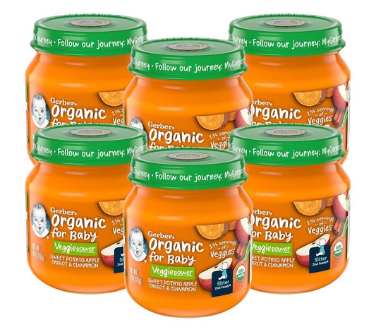 Gerber Organic for Baby 2nd Foods Veggie Power Baby Food Jar (Sweet Potato Apple Carrot & Cinnamon, Pack of 6)