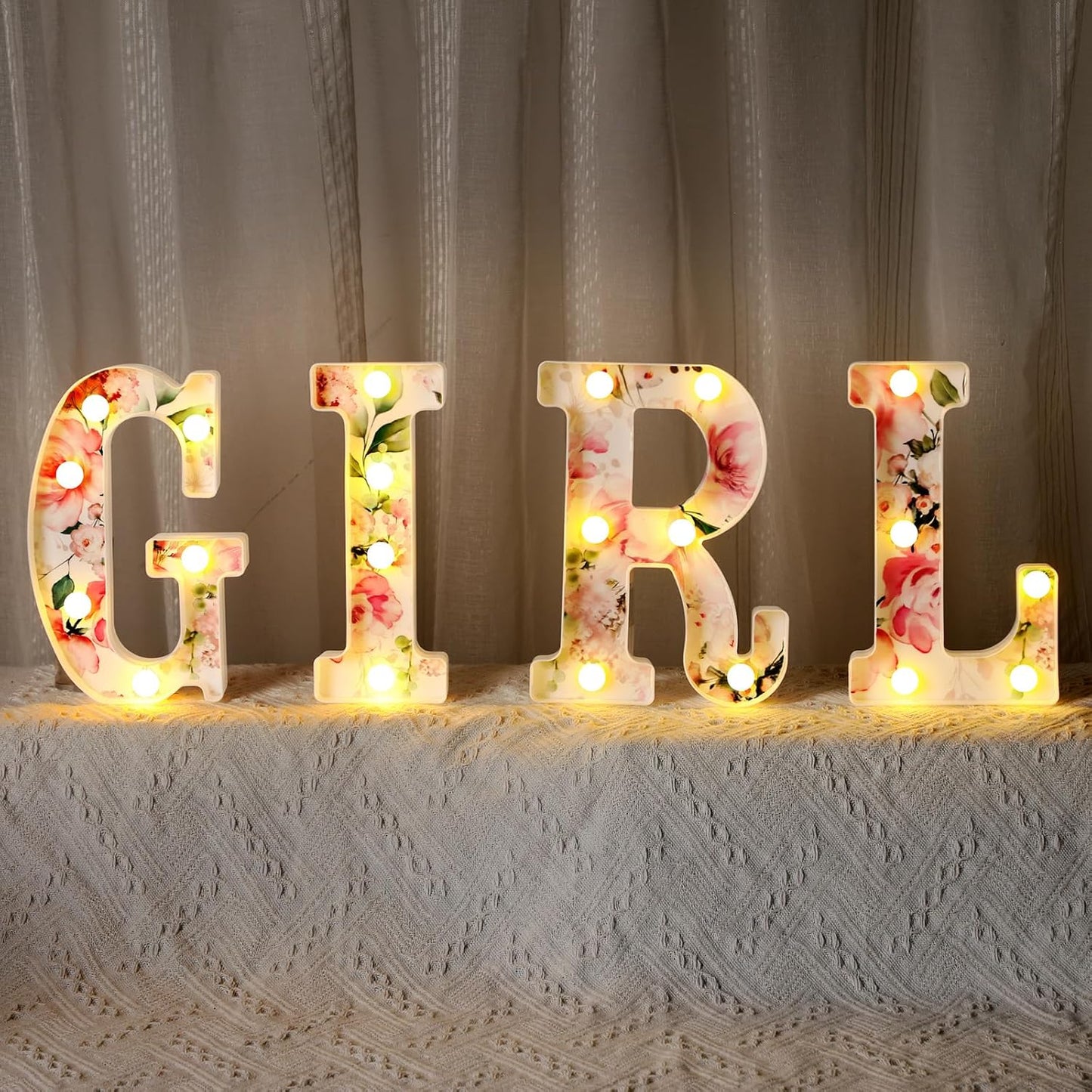 Woodland Greenery Centerpieces Baby Marquee Light up Sign Letters 8.26'' Baby Shower Letter Battery Operated Gender Reveal Birthday Party Decor for Home Table(Flower Girl,Pink)