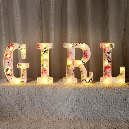 Woodland Greenery Centerpieces Baby Marquee Light up Sign Letters 8.26'' Baby Shower Letter Battery Operated Gender Reveal Birthday Party Decor for Home Table(Flower Girl,Pink)