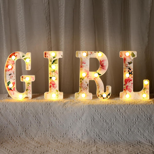 Woodland Greenery Centerpieces Baby Marquee Light up Sign Letters 8.26'' Baby Shower Letter Battery Operated Gender Reveal Birthday Party Decor for Home Table(Flower Girl,Pink)