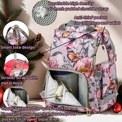 Diaper Bag Backpack for Dad and Mom with USB Charging Port Stroller Straps and Insulated Pocket,army military Travel Nappy Backpack for Daddy/Mommy (Black)