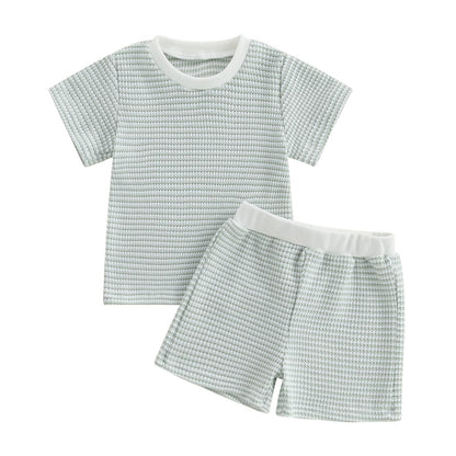 VISGOGO Baby Boy Girls Toddler Summer Outfit Striped T-shirt Toddler Boy Summer Clothes 6 12 18 Months 2 3 4 5 T Short Set