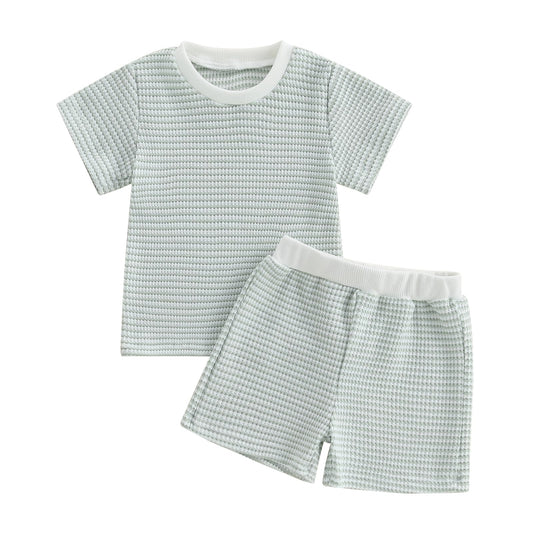 VISGOGO Baby Boy Girls Toddler Summer Outfit Striped T-shirt Toddler Boy Summer Clothes 6 12 18 Months 2 3 4 5 T Short Set