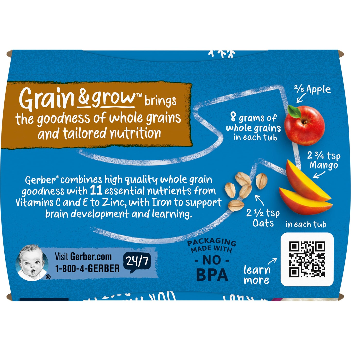 Gerber Baby Food 2nd Foods, Mixed Cereal, Pears & Cinnamon with Oatmeal Puree, 4 Ounce Tubs, 2-Pack (Pack of 8)