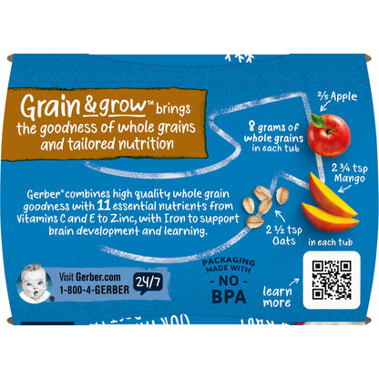 Gerber Baby Food 2nd Foods, Mixed Cereal, Pears & Cinnamon with Oatmeal Puree, 4 Ounce Tubs, 2-Pack (Pack of 8)