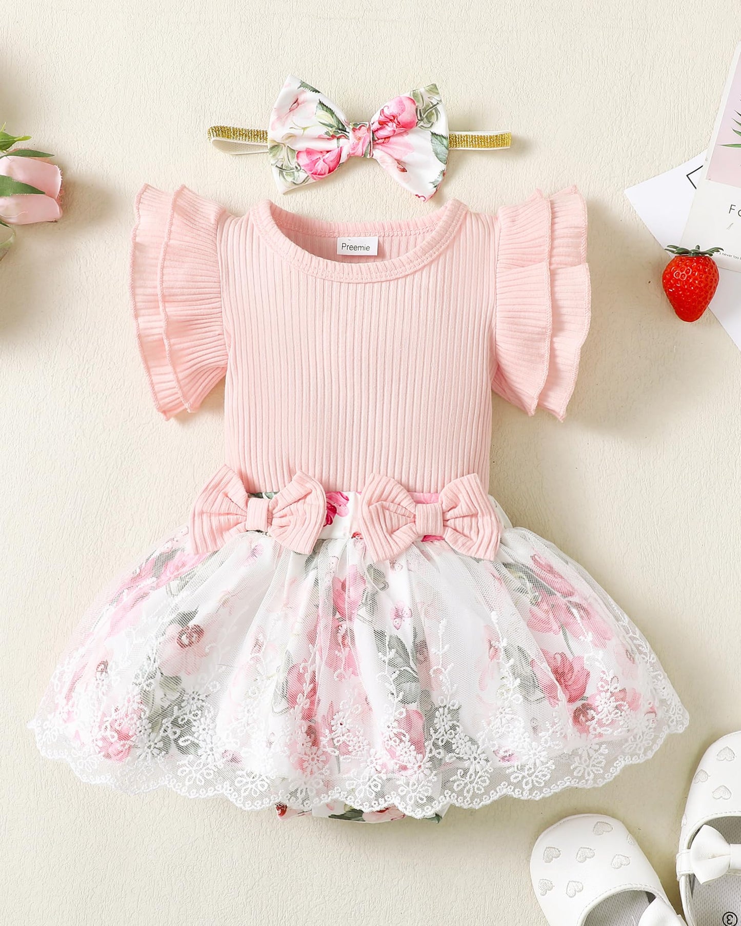 Mioglrie Preemie Clothes Girl Newborn Girl Outfits Infant Baby Girl Clothes Summer Romper Dress Shorts Set
