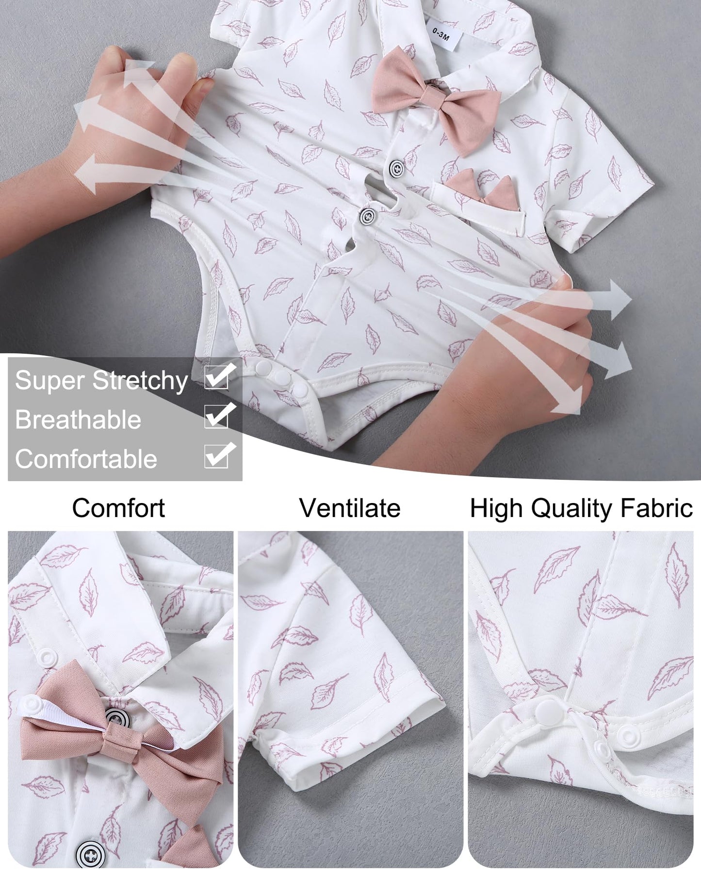 YALLET Baby Boy Clothes Suit Newborn Infant Gentleman Outfits, Formal Dress Shirt+Bowtie+Suspender Shorts Wedding Party Set