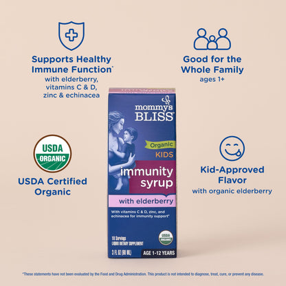 Mommy's Bliss Organic Elderberry Syrup & Immunity Boost With Vitamins, Prebiotics & Echinacea for Kids & Adults 1 yr+, 3 Fl Oz