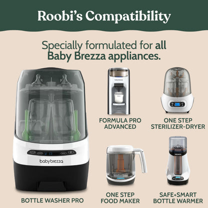 Roobi Detergent Tablets Compatible with Baby Brezza Bottle Washer Pro. Removes Milk Residue & Odor, Hypoallergenic Carbon Neutral Formula. 120 Count.
