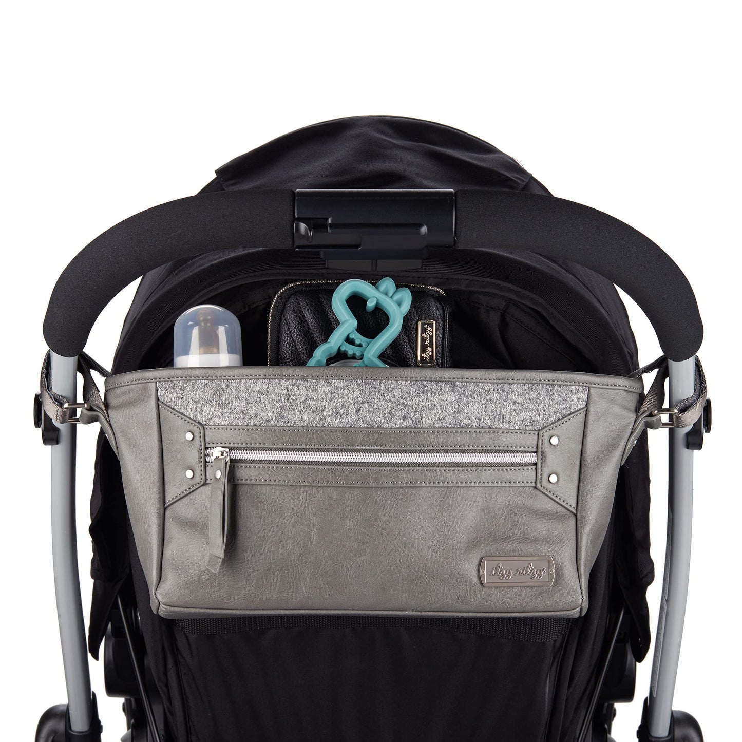 Itzy Ritzy Adjustable Stroller Caddy and Organizer Bag Featuring Front Zippered Pocket, 2 Built-in Interior Pockets & Adjustable Straps to Fit Nearly Any Stroller (Chai)