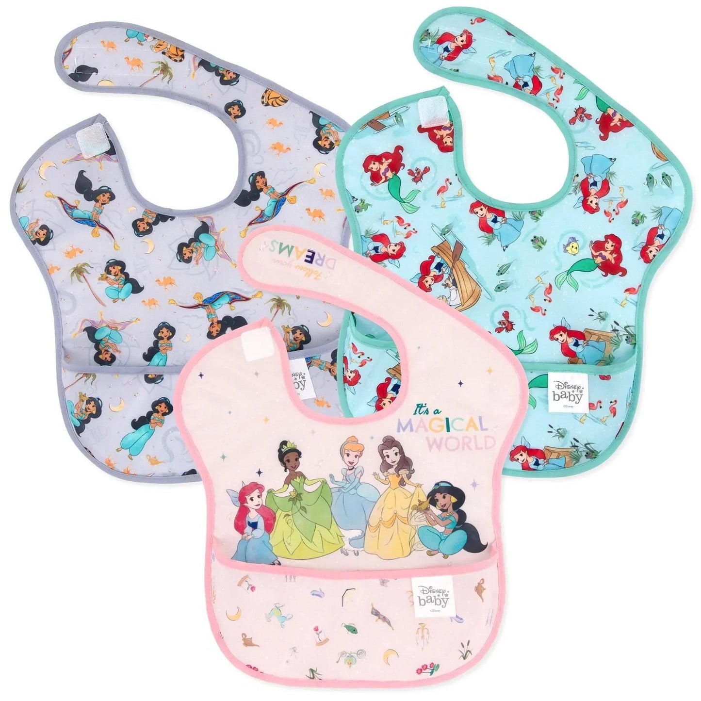 Bumkins Disney Bibs for Girl or Boy, SuperBib Baby and Toddler 6-24 Months, Essential Must Have for Eating, Feeding, Baby Led Weaning, Mess Saving Waterproof Soft Fabric, 3-pk Pooh Bear and Friends