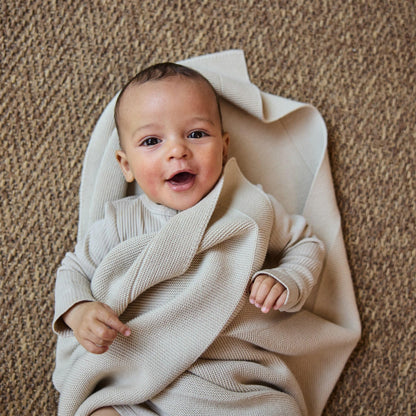 Knitted Organic Cotton Baby Blanket- Swaddle Blanket, 30" x 40" Soft Receiving Blanket for Newborn (Mochachino)