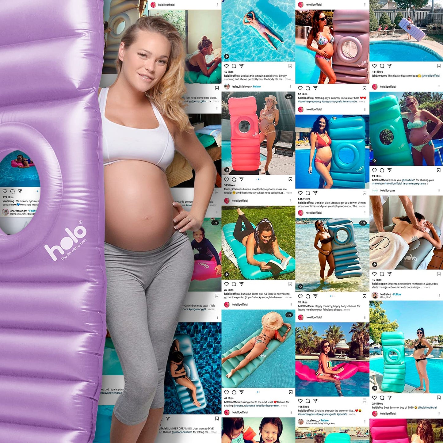 HOLO The Original Inflatable Pregnancy Pillow - Full Body Maternity Airbed/Float with Hole for Tummy - Sleeping Support & Comfort - Say Goodbye to Pregnancy Related Aches and Pains (White Sand)