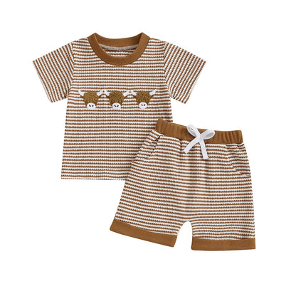 VISGOGO Baby Boy Girls Toddler Summer Outfit Striped T-shirt Toddler Boy Summer Clothes 6 12 18 Months 2 3 4 5 T Short Set