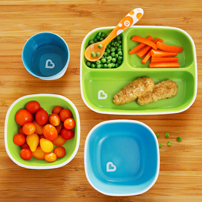 Munchkin® Splash™ 4 Piece Toddler Divided Plate and Bowl Dining Set, Pink/Purple