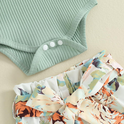 Hello World Newborn Outfit Baby Girl Going Home Outfit Ruffle Ribbed Romper Top Floral Pants Set Cute Summer Clothes