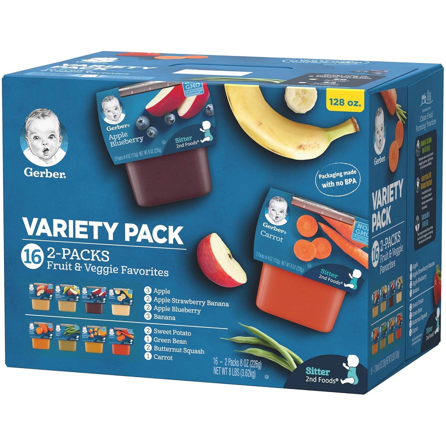Gerber Purees Veggie, Fruit & My 1st Veggies Variety Bundle (16 Count)