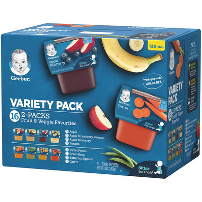 Gerber Purees Veggie, Fruit & My 1st Veggies Variety Bundle (16 Count)