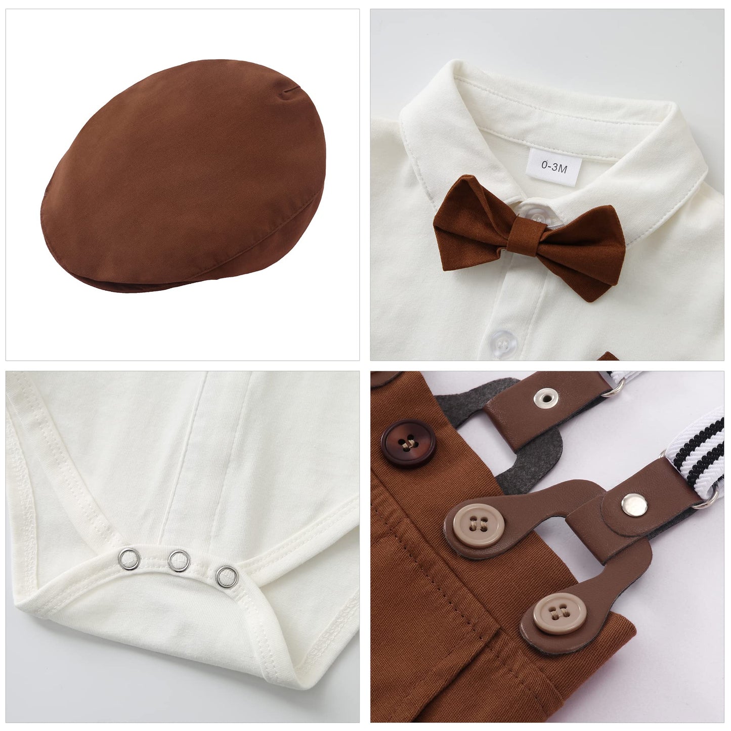 YALLET Baby Boy Clothes Suit Newborn Infant Gentleman Outfits, Formal Dress Shirt+Bowtie+Suspender Shorts Wedding Party Set