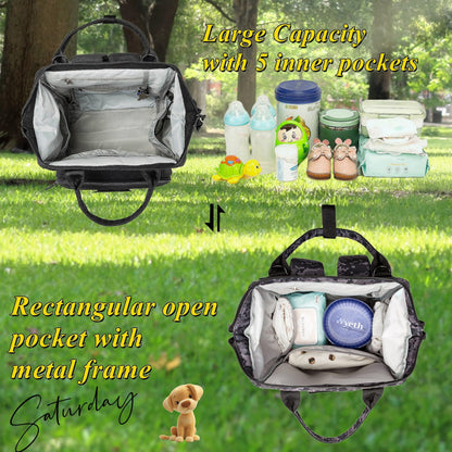 Diaper Bag Backpack for Dad and Mom with USB Charging Port Stroller Straps and Insulated Pocket,army military Travel Nappy Backpack for Daddy/Mommy (Black)