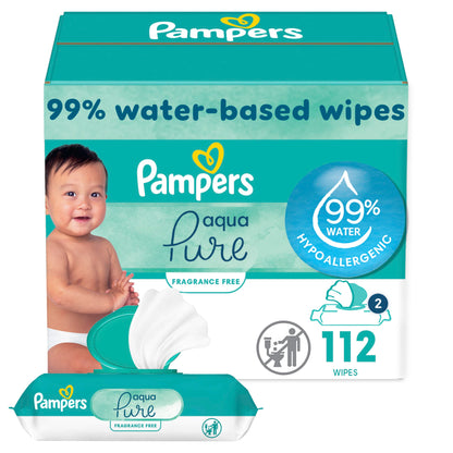 Pampers Baby Wipes Aqua Pure, 99% water-based wipes, Hypoallergenic and Unscented Infant Wipe, 896 Total (16 Flip-Top Packs)