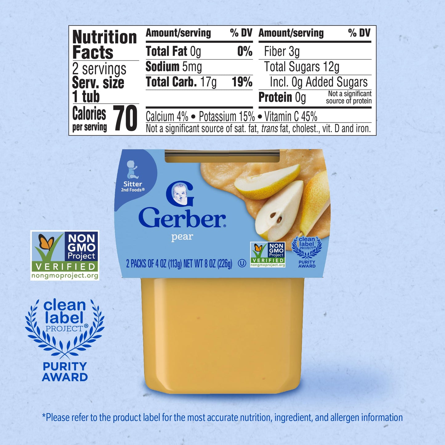 Gerber 2nd Food Baby Food Peach Puree, Natural & Non-GMO, 4 Ounce Tubs, 2-Pack (Pack of 8)