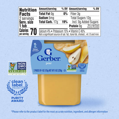 Gerber 2nd Food Baby Food Peach Puree, Natural & Non-GMO, 4 Ounce Tubs, 2-Pack (Pack of 8)