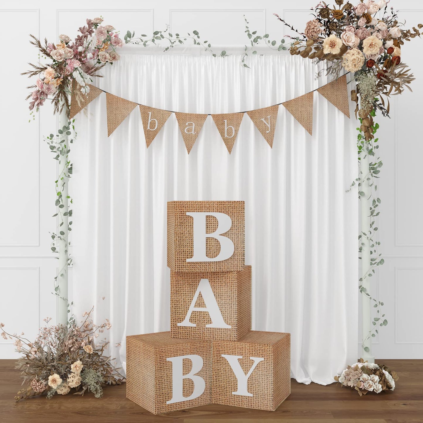 RUBFAC Sage Green Baby Boxes with Letters for Baby Shower, 4pcs Safari Baby Shower Decorations for Boy Girl Balloon Boxes Gender Reveal Birthday Party Favors