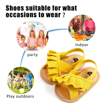 CoKate Baby Girls Sandals Ruffle Bowknot Premium Soft Sole Anti-Slip Open Toe Breathable Summer Outdoor First Walker Shoes Baby Sandals 0-3 months girls