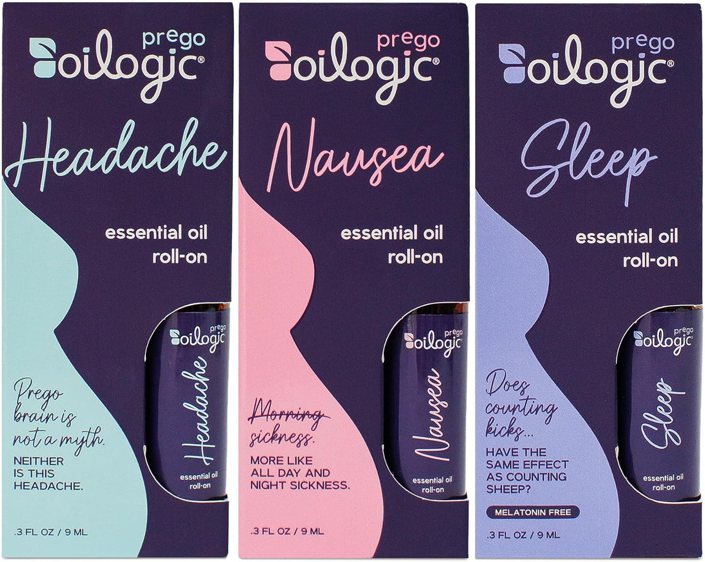 Oilogic Essential Oils Roll On Set, Pregnancy Solutions Set - 3-Piece Set Includes Sleep, Nausea & Headache Essential Oil Blends for Pregnant Moms