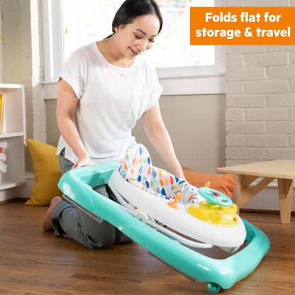 Bright Starts JuneBerry Walk-A-Bout Baby Walker and Entertainer, Removeable Floor Toy, with Easy Fold Frame for Storage, Ages 6 Months +