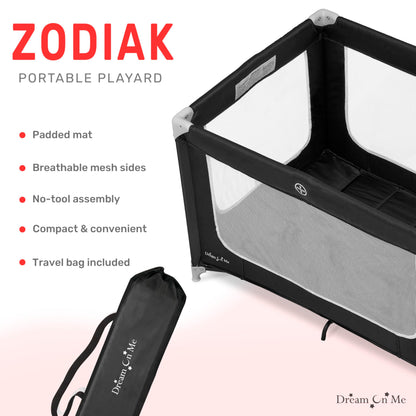 Dream On Me Zodiak Portable Playard in Navy, Lightweight, Packable and Easy Setup Baby Playard, Breathable Mesh Sides and Soft Fabric - Comes with a Removable Padded Mat