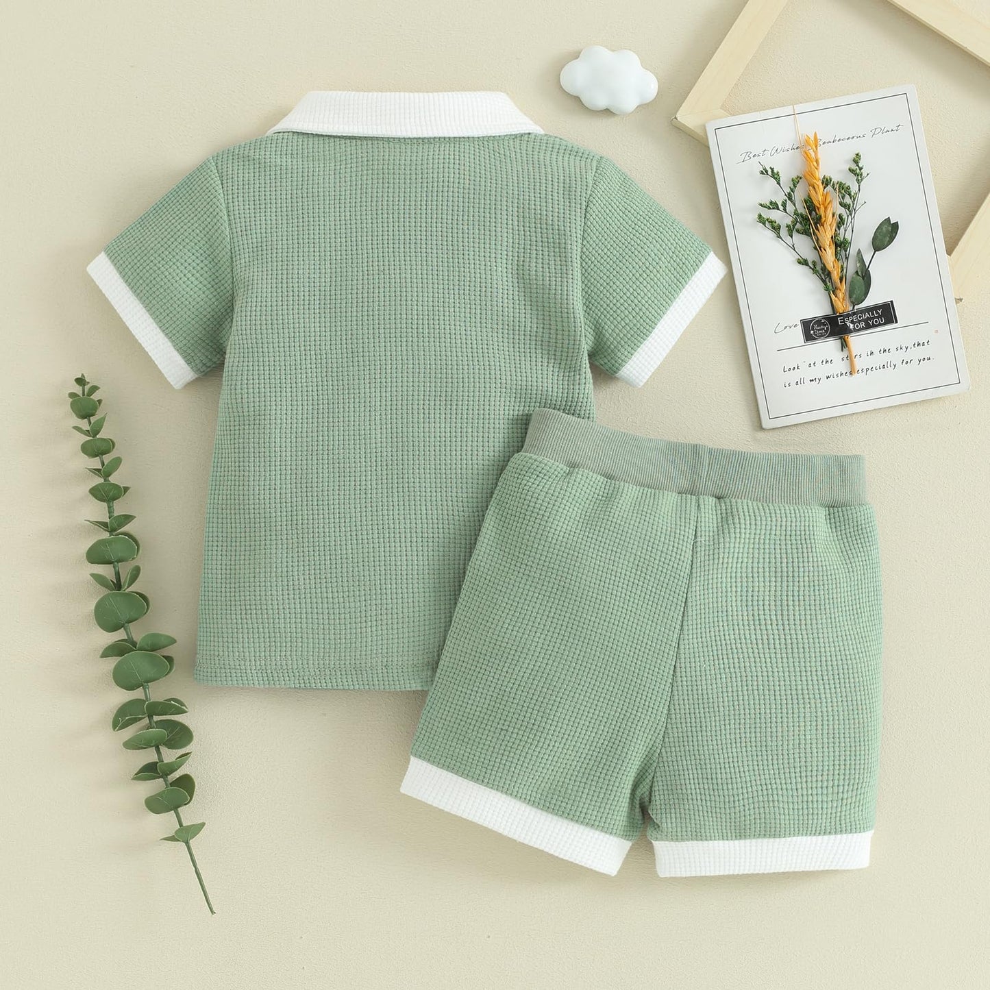Kuriozud Newborn Baby Boy Summer Clothes Button Short Sleeve Romper Bodysuit Shorts Set Toddler Soft Waffle Outfit