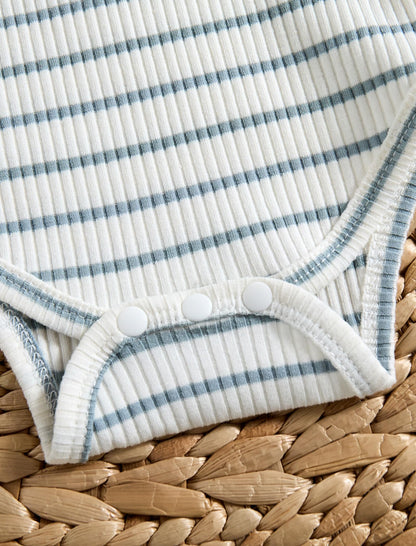 Baby Boy Outfits Ribbed Short Sleeve Striped Romper Top Solid Shorts with Pocket Baby Boy Summer Clothes 0-18M