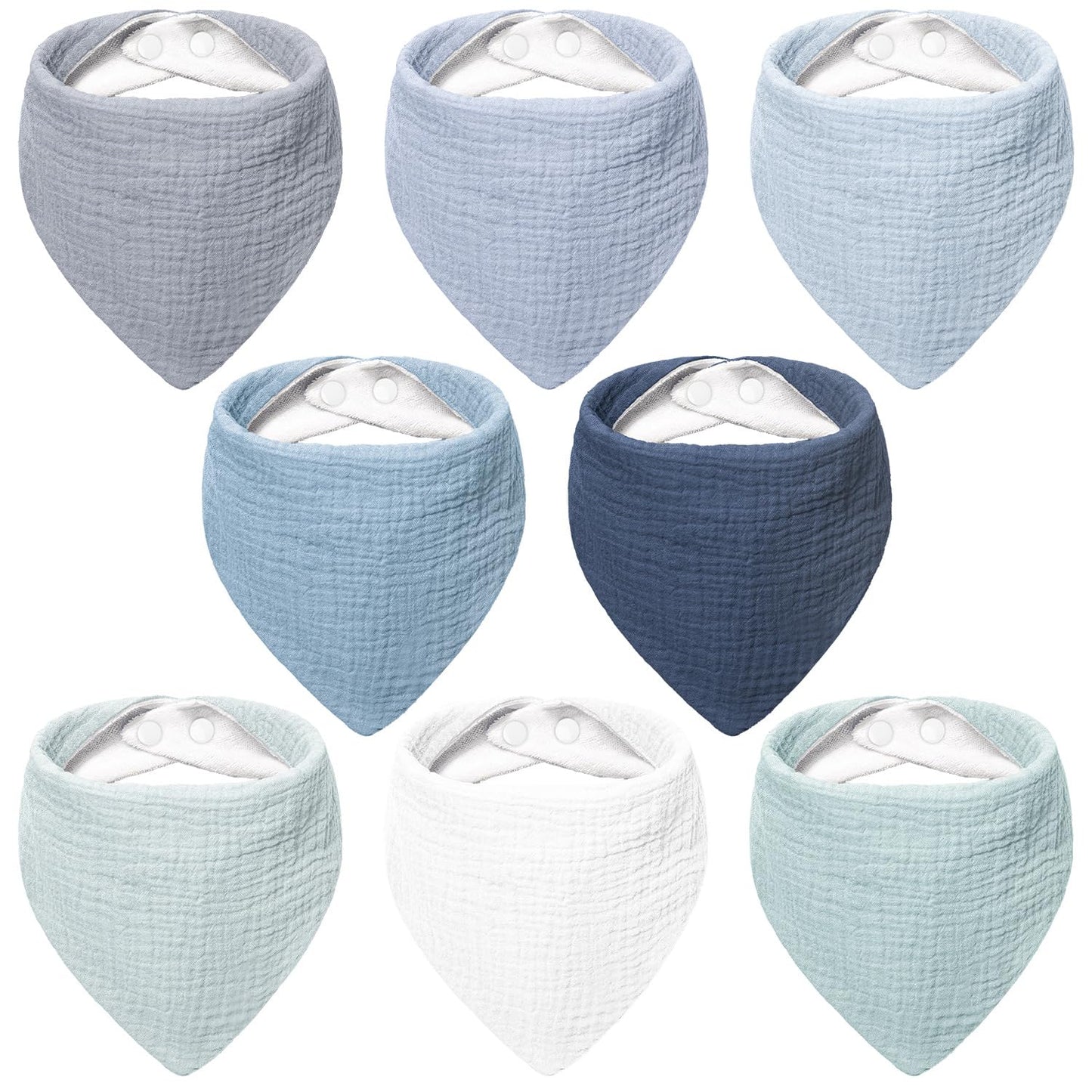 Bearmoss Muslin Baby Bibs 8 Pack Soft Bandana Bibs for Drooling & Teething, Absorbent Burp Cloths with Adjustable Snaps