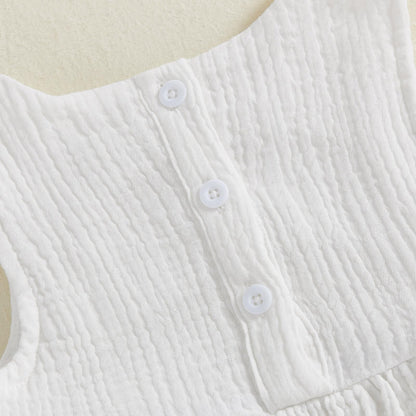 Kupretty Toddler Girl Summer Clothes Baby Solid Linen Outfit Bows Ruffle Tank Tops Shirts + Ruffled Short Set