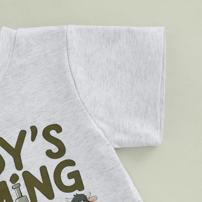 Pudcoco Toddler Baby Boys Girls Summer Clothes Farm Animal Outfit Short Sleeve T-shirt and Solid Color Shorts Set