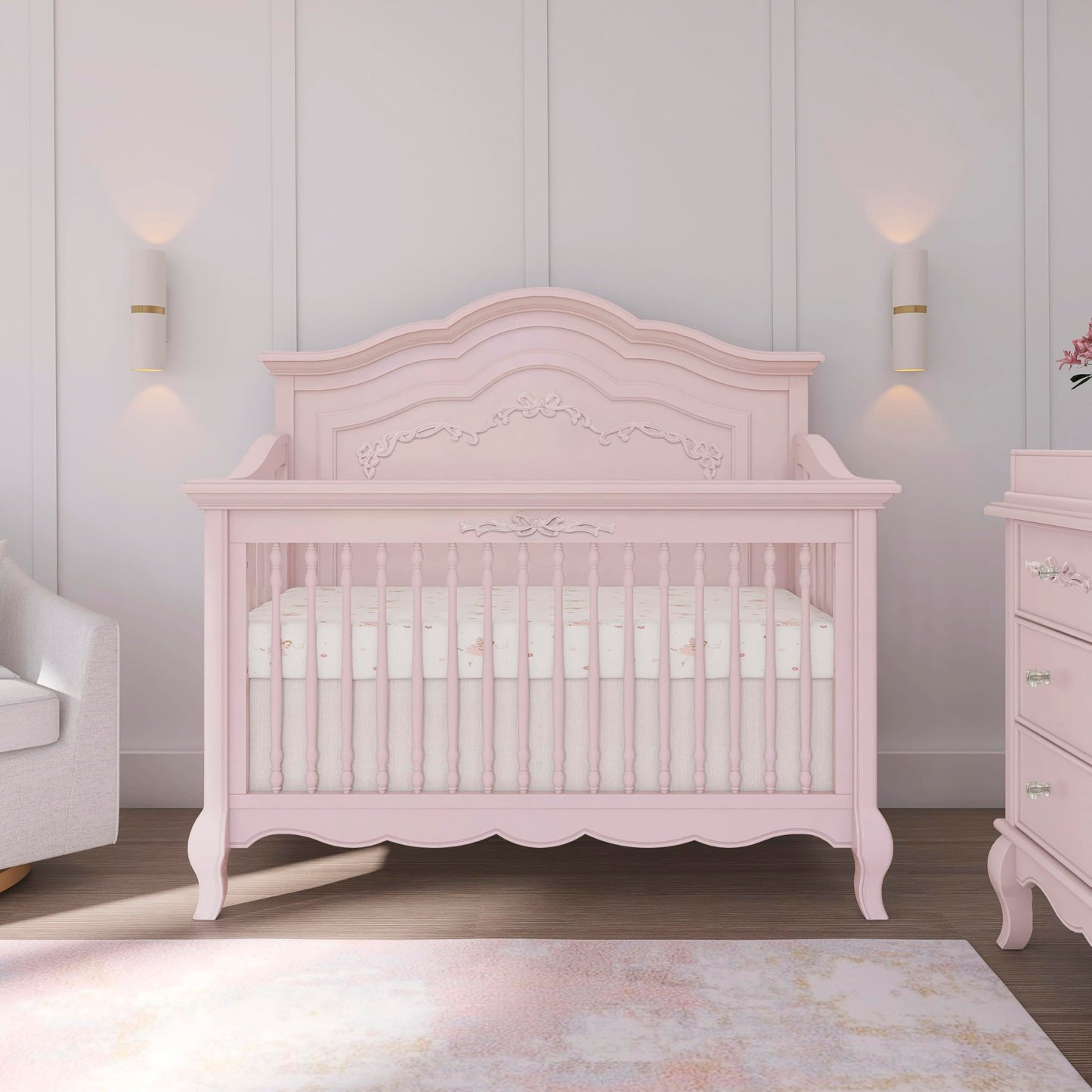 Evolur Aurora 5-in-1 Convertible Crib in Ivory Lace, Greenguard Gold Certified, Features 3 Mattress Height Settings, Sturdy and Spacious Baby Crib, Wooden Furniture