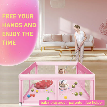 50" ×50" Baby Playpen, Baby Play Pen for Babies and Toddlers, Baby Playard for Indoor & Outdoor, Sturdy Safety Play Yard with Soft Breathable Mesh, Anti-Fall, Pink