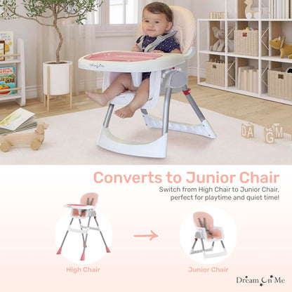 Dream On Me Portable 2-in-1 Tabletalk High Chair, Convertible Compact High Chair, Light Weight Portable Highchair, Grey