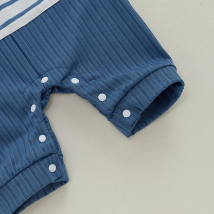 Newborn Baby Boy Summer Clothes Stripe Short Sleeve Romper Suspender Pants Hat 3Pcs Set Cute Coming Home Outfit