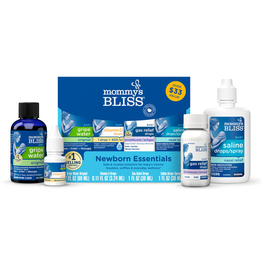Mommy's Bliss Newborn Essentials Gift Set, Includes Gripe Water, Baby Vitamin D/Gas Drops and Gentle Saline Drops/Spray