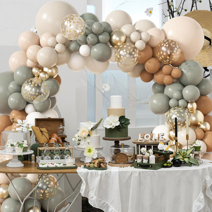 Amandir 173Pcs Pink Blue Green Balloon Arch Garland Kit, Dusty Baby Pink Mauve Pastel Mist Haze Green Blue Gold Confetti Balloons for Baby Shower Gender Reveal Wildflower Birthday Party Decorations