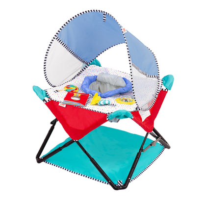 Bright Starts Pop 'N Jump Portable Activity Jumper, Indoor/Outdoor Use, Owl Forest with 4 Sensory Toys, Ages 6-12 Months