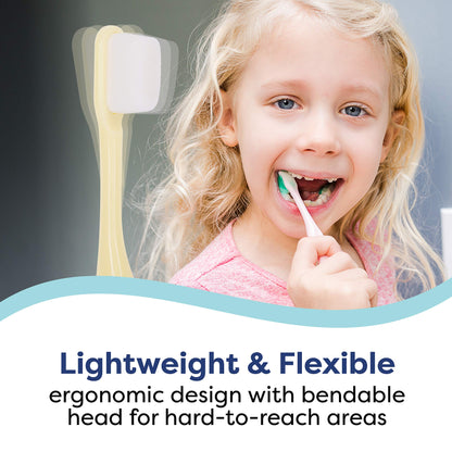Kids' Soft Toddler Toothbrush, Gentle Bristles for Home, School, Camp, Sleepovers - Folding Handles for Tiny Hands (3 Pack)