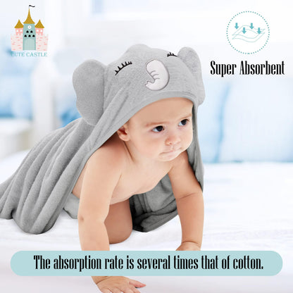 Cute Castle 2 Pack Hooded Baby Towel Rayon Made from Bamboo and 8 Washcloths - Lovely Elephant, Happy Bird